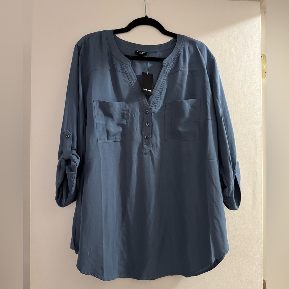 Torrid Slate Blue Roll-Up Sleeve Top